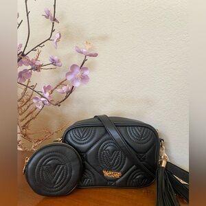 MWT Valentino Orlandi Black Quilted Vegan Leather Crossbody Bag With Tassel